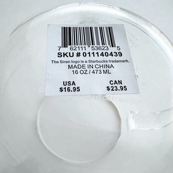 Starbucks Clear Glass Mug 16 oz Modern Minimalist New w/ Sticker Siren Logo - Picture 5 of 5